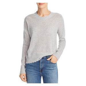 MINNIEROSE Womens Gray Knit Distressed Rib-knit Trim Long Sleeve Sweater M